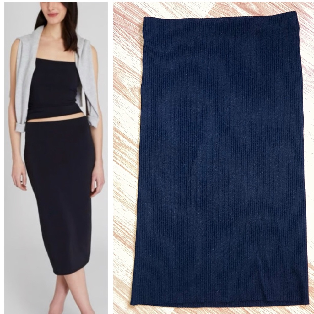 Club Monaco Ribbed Midi Pencil Stretch Skirt Black sz Small